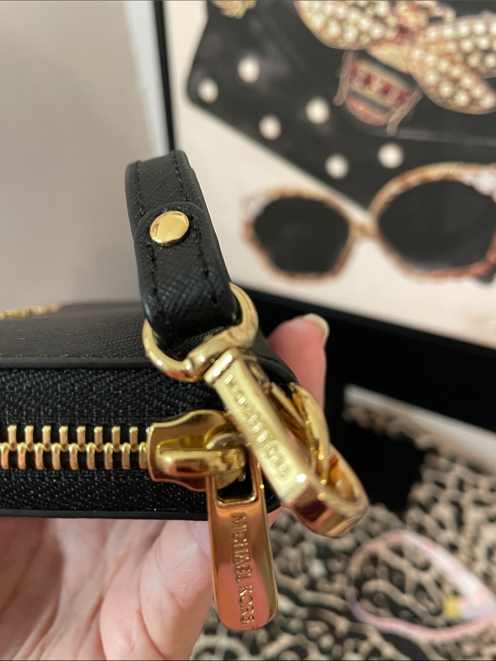 Michael Kors Black Saffiano Zip Wallet with Gold Logo - Picture 2 of 9